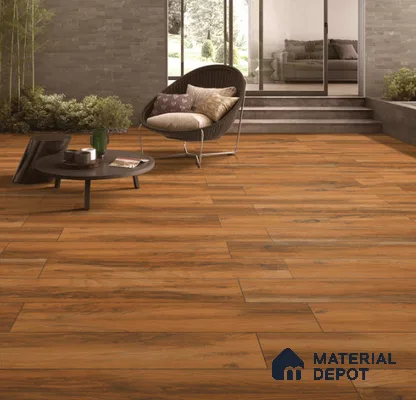 Brown Wooden Strip Floor & Wall Tile TL 09136 Grainor Dacota Pine 4 ft x 8 Inch Vitrified Carving Matte Finish - 9 mm | Suitable for Living Room, Bedroom, Foyer, Dining | 2-3 mm Spacer is Mandatory