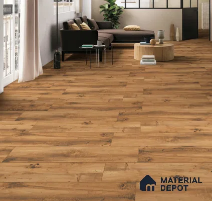 Brown Wooden Strip Floor & Wall Tile TL 09135 Grainor Copper Tuscany 4 ft x 8 Inch Vitrified Carving Matte Finish - 9 mm | Suitable for Living Room, Bedroom, Foyer, Dining | 2-3 mm Spacer is Mandatory