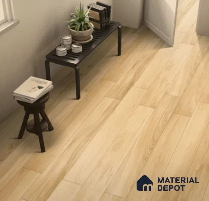 Brown Wooden Strip Floor & Wall Tile TL 09133 Grainor Royal Honey 4 ft x 8 Inch Vitrified Carving Matte Finish - 9 mm | Suitable for Living Room, Bedroom, Foyer, Dining | 2-3 mm Spacer is Mandatory