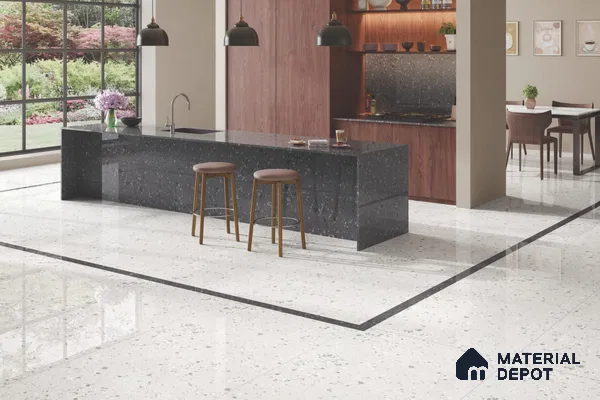 Terrazzo Kitchen Counter Top Slab TL 11507 Mozeco Ice 8 ft x 3 ft Full Body Glossy Finish - 15 mm | Suitable for Table Top & Window Frame | Adhesive and Spacers Must be Used During Installation