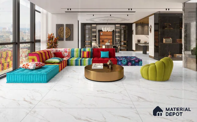 Large Formate Marble Floor & Wall Tile TL 11497 Statuario Romana 6 ft x 4 ft Vitrified Glossy Finish - 9 mm | 4 Random Design | Suitable for Living Room, Bedroom, Dining & Office