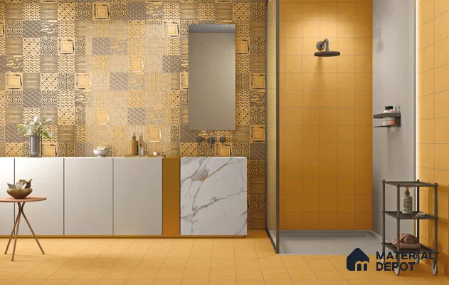 Subway Floor & Wall Tile TL 11523 Sanford Yellow Decor 8 inc x 8 inc Anti Skid Vitrified Whitebody Digimatt Finish - 8.5 mm | Suitable for Kitchen & Bathroom | Minimum 3 mm Spacer is Mandatory