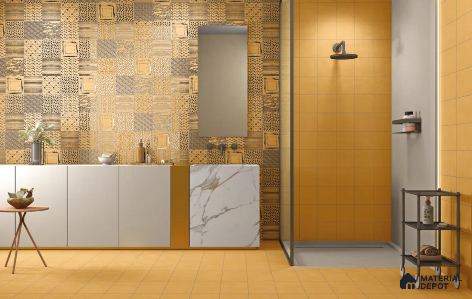Subway Floor & Wall Tile TL 11523 Sanford Yellow Decor 8 inc x 8 inc Anti Skid Vitrified Whitebody Digimatt Finish - 8.5 mm | Suitable for Kitchen & Bathroom | Minimum 3 mm Spacer is Mandatory