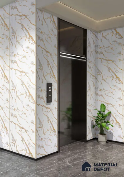 Beige Marble Decorative Wall Panel PN 03920 8 ft x 2 ft Charcoal Panel - 4 mm | Suitable for Feature Wall, TV Unit & Living Room | Width is Subjected to 5% Variation