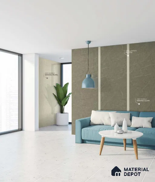 Armani Pearl 8 ft x 4 ft High Gloss Finish Orison Series Marble Redefined PVC Laminate - 1.5 mm | Suitable for TV Unit, Wardrobe, Kitchen Cabinets