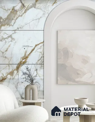 Calacatta Gold 8 ft x 4 ft High Gloss Finish Orison Series Marble Redefined PVC Laminate - 1.5 mm | Suitable for TV Unit, Wardrobe, Kitchen Cabinets