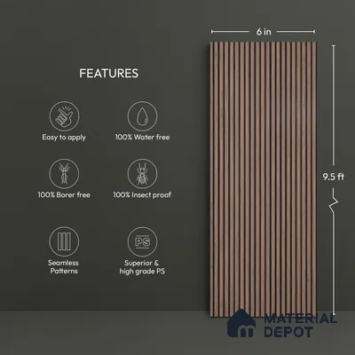 Wooden Look PN 03887 9.5 ft x 6 inch Charcoal Panel - 10 mm | Suitable for Feature Wall, TV Unit & Living Room | Width is Subjected to 5% Variation