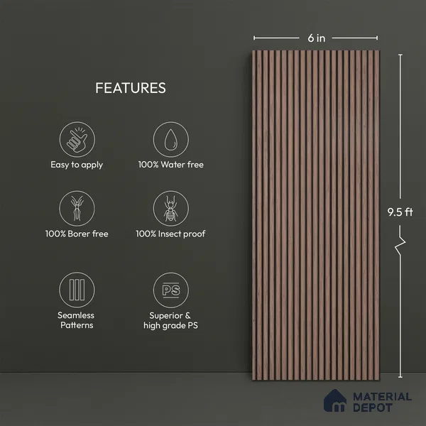 Wooden Look PN 03887 9.5 ft x 6 inch Charcoal Panel - 10 mm | Suitable for Feature Wall, TV Unit & Living Room | Width is Subjected to 5% Variation