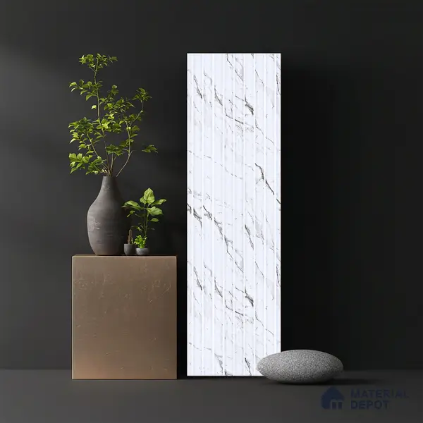 Grey Marble Louver PN 03896 9.5 ft x 6 inch Charcoal Panel - 10 mm | Suitable for Feature Wall, TV Unit & Living Room | Width is Subjected to 5% Variation