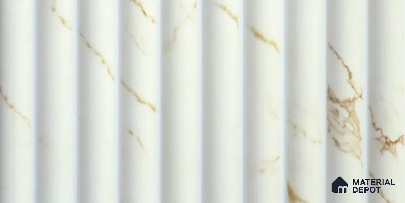 White Marble Louver PN 03900 9.5 ft x 6 inch Charcoal Panel - 10 mm | Suitable for Feature Wall, TV Unit & Living Room | Width is Subjected to 5% Variation