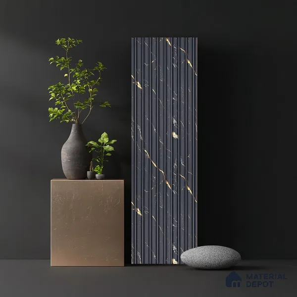 Black Marble Look PN 03905 9.5 ft x 6 inch Charcoal Panel - 10 mm | Suitable for Feature Wall, TV Unit & Living Room | Width is Subjected to 5% Variation