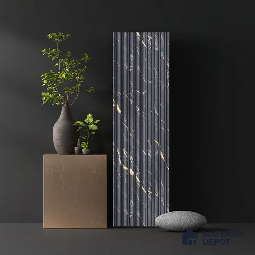 Black Marble Louver PN 03897 9.5 ft x 6 inch Charcoal Panel - 10 mm | Suitable for Feature Wall, TV Unit & Living Room | Width is Subjected to 5% Variation