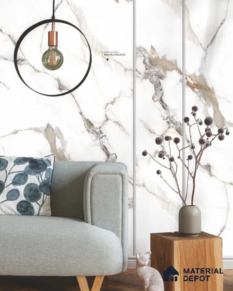 Michelangelo 8 ft x 4 ft High Gloss Finish Orison Series Marble Redefined PVC Laminate - 1.5 mm | Suitable for TV Unit, Wardrobe, Kitchen Cabinets