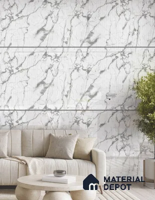 Satvario Carrara 8 ft x 4 ft High Gloss Finish Orison Series Marble Redefined PVC Laminate - 1.5 mm | Suitable for TV Unit, Wardrobe, Kitchen Cabinets