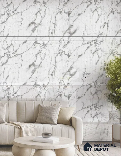 Satvario Carrara 8 ft x 4 ft High Gloss Finish Orison Series Marble Redefined PVC Laminate - 1.5 mm | Suitable for TV Unit, Wardrobe, Kitchen Cabinets