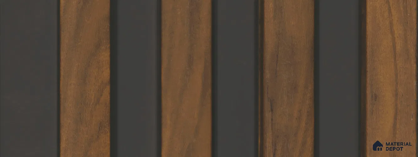 Brown Wooden Louver PN 05766 9.5 ft x 7.8 inch Charcoal Panel - 12 mm | Suitable for Feature Wall, TV Unit & Living Room | Width is Subjected to 5% Variation