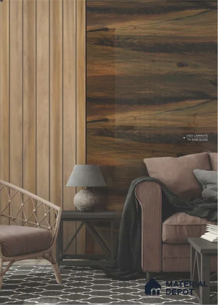 TR 9308 Smoke Distressed Crotch 8 ft x 4 ft Gloss Finish PVC Woodero Series Veneer - 1.5 mm