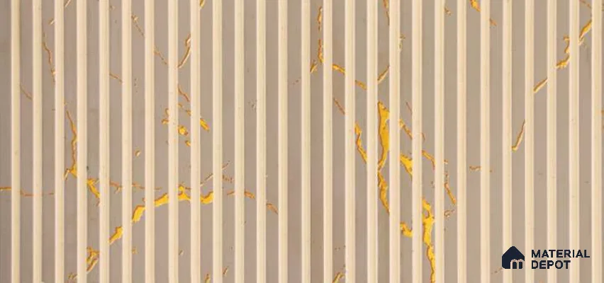 Beige Marble Louver PN 06168 9.5 ft x 7.8 inch Charcoal Panel - 12 mm | Suitable for Feature Wall, TV Unit & Living Room | Width is Subjected to 5% Variation