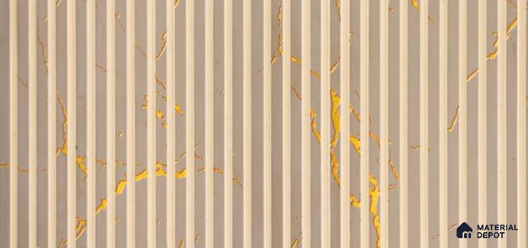 Beige Marble Louver PN 06168 9.5 ft x 7.8 inch Charcoal Panel - 12 mm | Suitable for Feature Wall, TV Unit & Living Room | Width is Subjected to 5% Variation