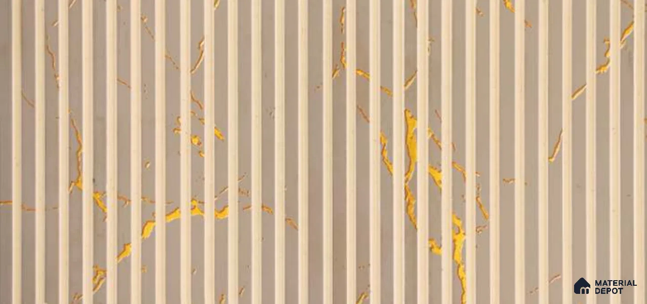 Beige Marble Louver PN 06168 9.5 ft x 7.8 inch Charcoal Panel - 12 mm | Suitable for Feature Wall, TV Unit & Living Room | Width is Subjected to 5% Variation