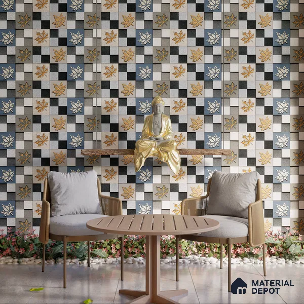 Elevation Wall Tile TL 00068 A Azul Blue 2 ft x 1 ft Punch Matte Finish Vitrified Tile - 9 mm | Ideal For Modern Facades, Outdoor Cladding, Feature Wall | Please Expect a Slight Variation of Pattern
