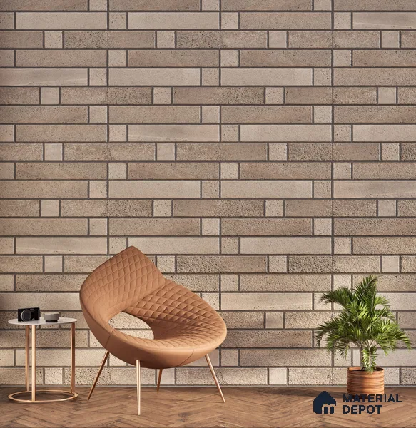 Elevation Wall Tile TL 00069 A Beige Buff 2 ft x 1 ft Punch Matte Finish Vitrified Tile - 9 mm | Ideal For Modern Facades, Outdoor Cladding, Feature Wall (Sample)