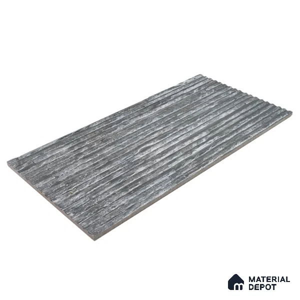 Geometric Textured Wall Cladding Tile TL 00087 Black Linear Strip 2 ft x 1 ft Textured Finish Vitrified Tile - 9 mm | Suitable for Elevation, Exterior Walls, Living Room, Bathroom & Highlighter Wall