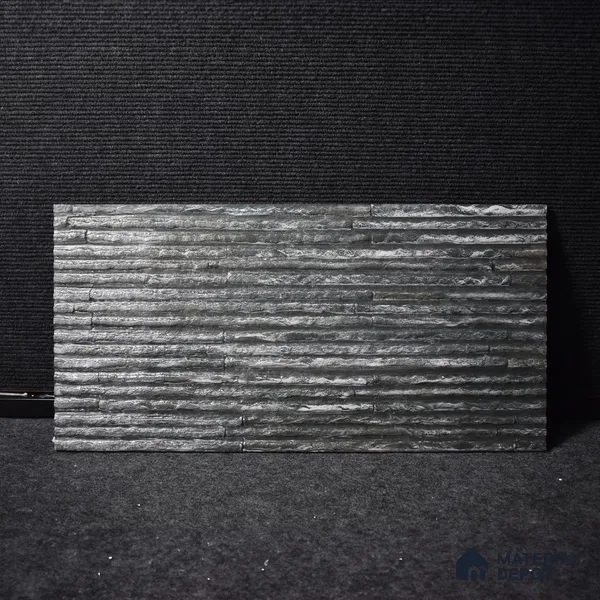 Geometric Textured Wall Cladding Tile TL 00087 Black Linear Strip 2 ft x 1 ft Textured Finish Vitrified Tile - 9 mm | Suitable for Elevation, Exterior Walls, Living Room, Bathroom & Highlighter Wall