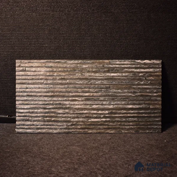Geometric Textured Wall Cladding Tile TL 00087 Black Linear Strip 2 ft x 1 ft Textured Finish Vitrified Tile - 9 mm | Suitable for Elevation, Exterior Walls, Living Room, Bathroom & Highlighter Wall