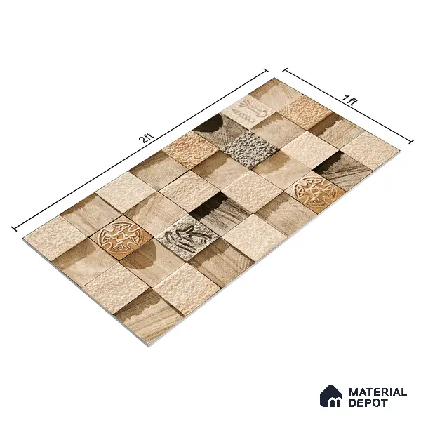 Elevation Wall Tile TL 00078 Brown Latte 2 ft x 1 ft Punch Matte Finish Vitrified Tile - 9 mm | Suitable For Feature Wall, Boundary Wall, Balcony, Outdoor