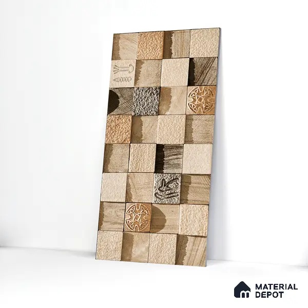 Elevation Wall Tile TL 00078 Brown Latte 2 ft x 1 ft Punch Matte Finish Vitrified Tile - 9 mm | Suitable For Feature Wall, Boundary Wall, Balcony, Outdoor