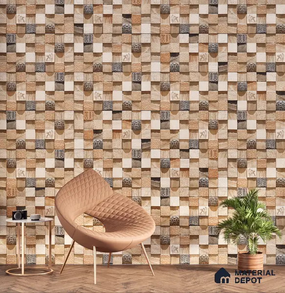 Elevation Wall Tile TL 00078 Brown Latte 2 ft x 1 ft Punch Matte Finish Vitrified Tile - 9 mm | Suitable For Feature Wall, Boundary Wall, Balcony, Outdoor
