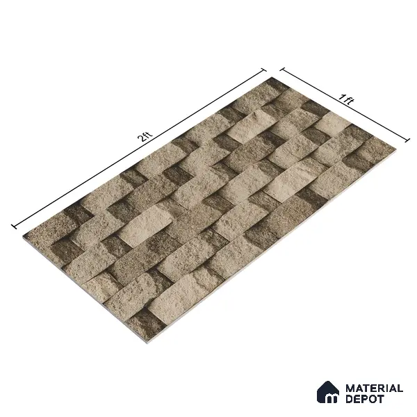 Elevation Wall Tile TL 00080 B Fossil Grey 2 ft x 1 ft Punch Matte Finish Vitrified Tile - 9 mm | Ideal For Modern Facades, Outdoor Cladding, Feature Wall