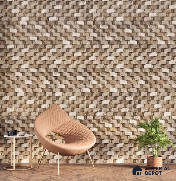 Elevation Wall Tile TL 00080 B Fossil Grey 2 ft x 1 ft Punch Matte Finish Vitrified Tile - 9 mm | Ideal For Modern Facades, Outdoor Cladding, Feature Wall