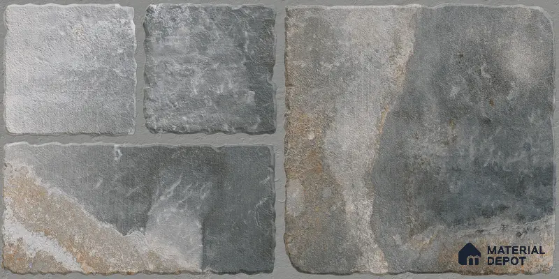 Parking Floor & Wall TL 00062 B Slate Grey 2 ft x 1 ft Matte Finish Stone Vitrified Tile - 12 mm | 32 Random Faces | Suitable For Heavy Duty Outdoor Areas