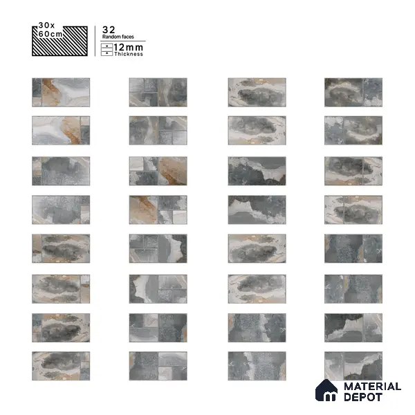 Parking Floor & Wall TL 00062 B Slate Grey 2 ft x 1 ft Matte Finish Stone Vitrified Tile - 12 mm | 32 Random Faces | Suitable For Heavy Duty Outdoor Areas