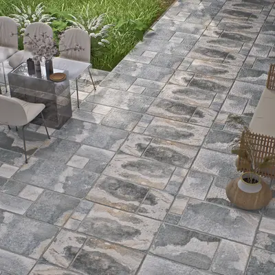 Parking Floor & Wall TL 00062 B Slate Grey 2 ft x 1 ft Matte Finish Stone Vitrified Tile - 12 mm | 32 Random Faces | Suitable For Heavy Duty Outdoor Areas