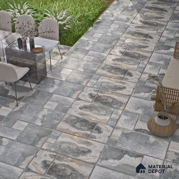 Parking Floor & Wall TL 00062 B Slate Grey 2 ft x 1 ft Matte Finish Stone Vitrified Tile - 12 mm | 32 Random Faces | Suitable For Heavy Duty Outdoor Areas