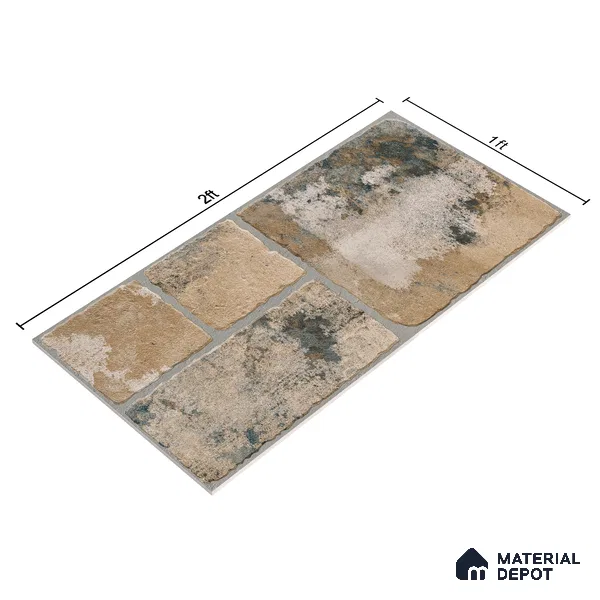 Parking Floor & Wall TL 00062 C Organic Brown 2 ft x 1 ft Matte Finish Stone Vitrified Tile - 12 mm | 32 Random Faces | Suitable For Heavy Duty Outdoor Areas