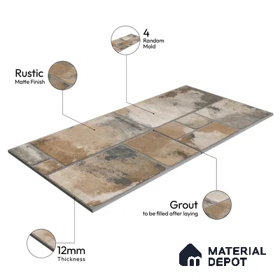 Parking Floor & Wall TL 00062 C Organic Brown 2 ft x 1 ft Matte Finish Stone Vitrified Tile - 12 mm | 32 Random Faces | Suitable For Heavy Duty Outdoor Areas