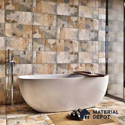 Parking Floor & Wall TL 00062 C Organic Brown 2 ft x 1 ft Matte Finish Stone Vitrified Tile - 12 mm | 32 Random Faces | Suitable For Heavy Duty Outdoor Areas