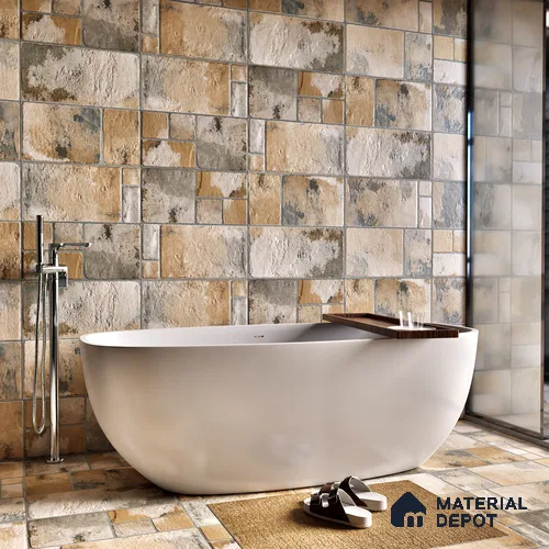 Parking Floor & Wall TL 00062 C Organic Brown 2 ft x 1 ft Matte Finish Stone Vitrified Tile - 12 mm | 32 Random Faces | Suitable For Heavy Duty Outdoor Areas