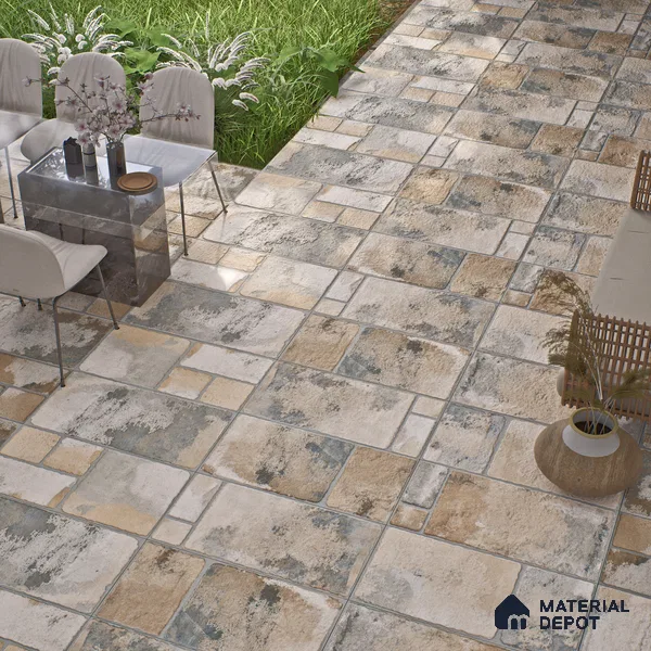 Parking Floor & Wall TL 00062 C Organic Brown 2 ft x 1 ft Matte Finish Stone Vitrified Tile - 12 mm | 32 Random Faces | Suitable For Heavy Duty Outdoor Areas