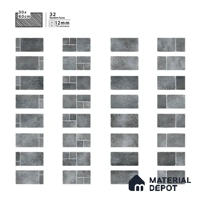 Parking Floor & Wall TL 00062 D Ash Grey 2 ft x 1 ft Matte Finish Stone Vitrified Tile - 12 mm | 32 Random Faces | Suitable For Heavy Duty Outdoor Areas