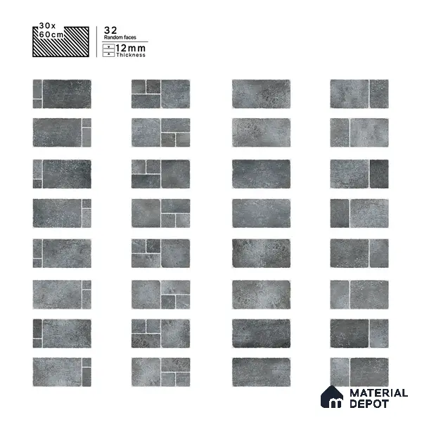 Parking Floor & Wall TL 00062 D Ash Grey 2 ft x 1 ft Matte Finish Stone Vitrified Tile - 12 mm | 32 Random Faces | Suitable For Heavy Duty Outdoor Areas
