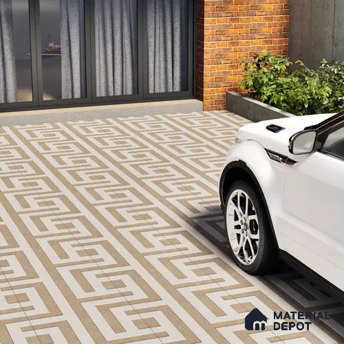 Parking Floor Tile TL 03390 A Crossword Beige 16 x 16 inch Anti Slip Matte Finish Heavy Duty Vitrified Tile - 12 mm | Suitable For Garage, Driveway, Terrace | Pattern Alignment May Vary | 2-3 mm Spacer is Mandatory