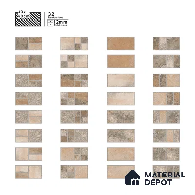 Parking Floor & Wall TL 00063 Earth Brown 2 ft x 1 ft Matte Finish Stone Vitrified Tile - 12 mm | 32 Random Faces | Suitable For Heavy Duty Outdoor Areas