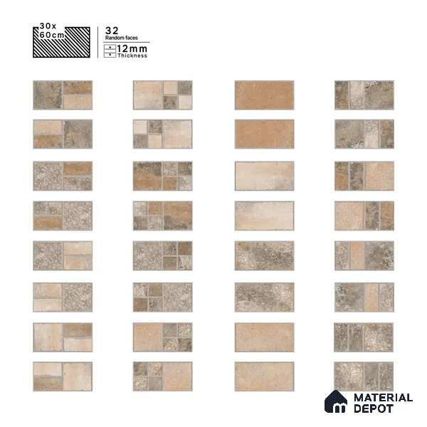 Parking Floor & Wall TL 00063 Earth Brown 2 ft x 1 ft Matte Finish Stone Vitrified Tile - 12 mm | 32 Random Faces | Suitable For Heavy Duty Outdoor Areas