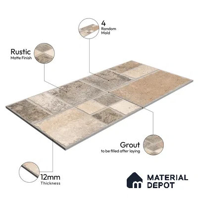 Parking Floor & Wall TL 00063 Earth Brown 2 ft x 1 ft Matte Finish Stone Vitrified Tile - 12 mm | 32 Random Faces | Suitable For Heavy Duty Outdoor Areas