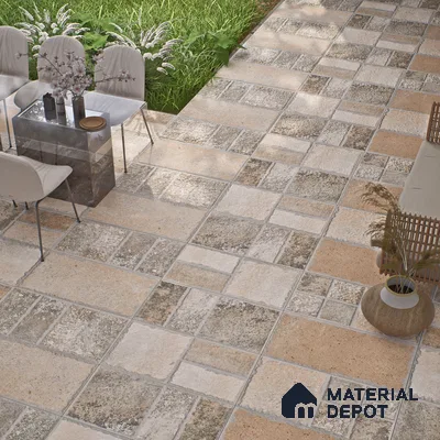 Parking Floor & Wall TL 00063 Earth Brown 2 ft x 1 ft Matte Finish Stone Vitrified Tile - 12 mm | 32 Random Faces | Suitable For Heavy Duty Outdoor Areas